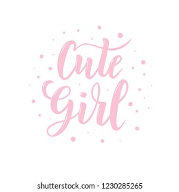 Сute Girl hand lettering for clothes. Kids badge tag icon. Great for card, invitation, poster, banner template. Celebration typography. Vector.