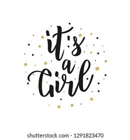 It's a girl hand lettering text. Vector illustration. Baby shower cards, banner template.