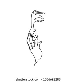 Girl with hand is a single line on a white background, continuous line drawing, woman abstract portrait, isolated vector illustration. 