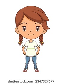 Girl hands on hips, confident cute child