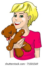 Girl in hands at which toy bear