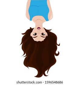 Girl hanging upside down. Vector art