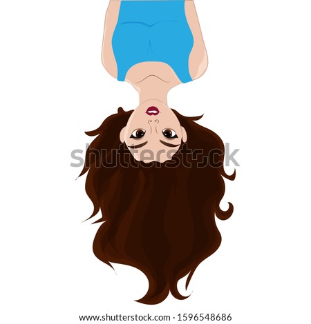 Girl hanging upside down. Vector art