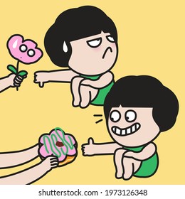 Girl Is Happier To Get A Flower Donut Rather Than A Real Flower Concept Card Character illustration