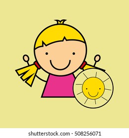girl happy cartoon sun smlile vector illustration eps 10