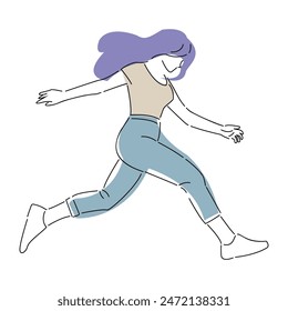 Girl happy to run for good helth, Ui line flat vector illustration on white background