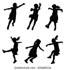 girl happy set silhouette illustration in black