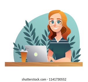 Girl happy study notebook. Sketch school and university vector character on white backdrop. Cartoon character teenage design.