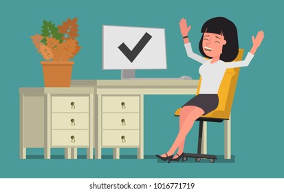 The girl is happy with the task. Vector illustration. Suitable for animation (individual segments)