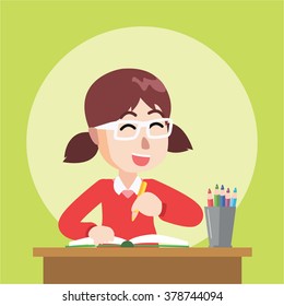 Girl happy writing