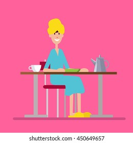 girl has breakfast