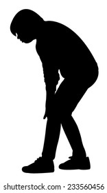 a girl has clasped hands a sick knee to reduce a pain, silhouette vector