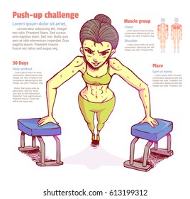 Girl has the exercise by push up, Info-graphic element.