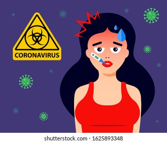 the girl has the flu. vector of a dangerous disease. flat vector illustration.