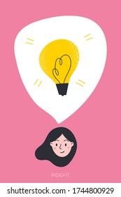 The girl has an insight (idea). Flat vector illustration. 