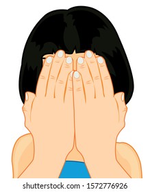 Girl has palm hands in front of her face