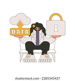 Girl has secure cloud storage with padlock.