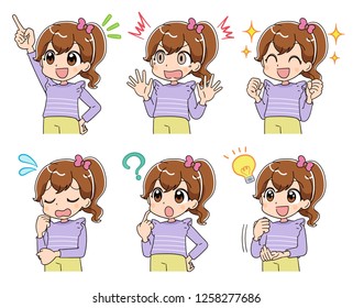 A girl has various expressions