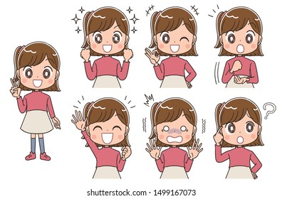 A girl has various expressions