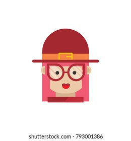 Girl with hat avatar. Cartoon character flat design