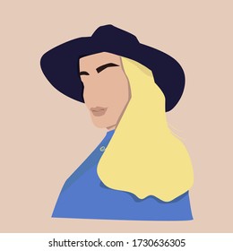 girl in a hat, blonde, in a coat, vector illustration