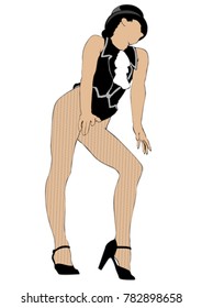 Girl in a hat dancing in a cabaret on a white background