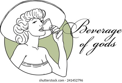 girl in a hat drinking from a glass coloring