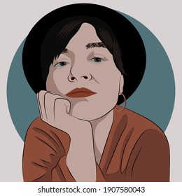 The girl in the hat. The face is supported by a hand. Vector image for web design, websites, print, wallpaper, screensavers.