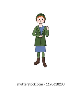The girl in a hat, jacket and boots. Vector color illustration.