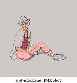 Girl in hat and pink pants