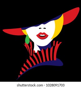 Girl in hat in pop art style. Vector graphics.