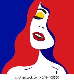 Girl in hat in pop art style fashion woman. Vector graphics.