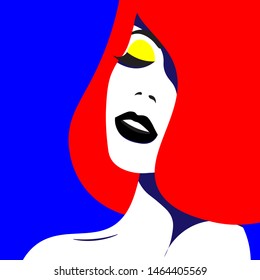 Girl in hat in pop art style fashion woman. Vector graphics.