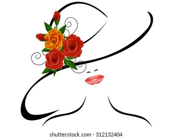 Girl in hat with roses.