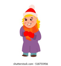 Girl in the hat of Santa Claus. Vector Christmas illustration on a white background.