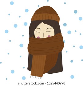 the girl in the hat and scarf. very cold