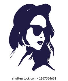 Girl with hat stencil vector art.
