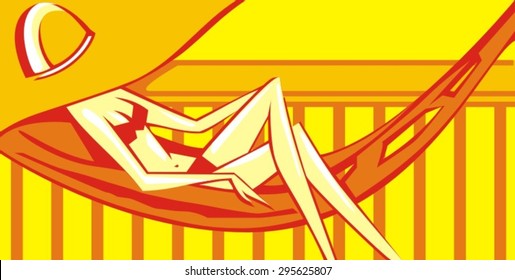 Girl in hat sunbathing in hammock