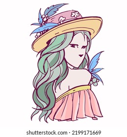 Girl in a hat vector for card, illustration, decoration