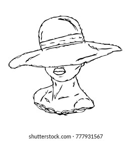 Girl in hat vector illustration. Doodle style. Design, print, decor, textile, paper