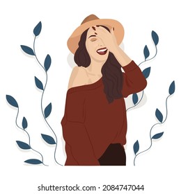 La chica en el sombrero. Ilustración vectorial en un estilo plano.