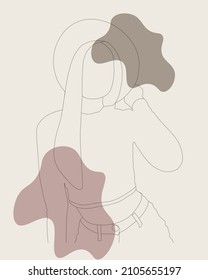 Mädchen auf einem Hut, Vektorgrafik, lineares Zeichnen