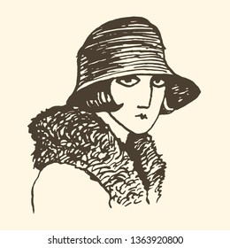 The girl in the hat vintage retro Noir