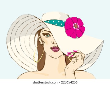 girl in the hat.vector illustration