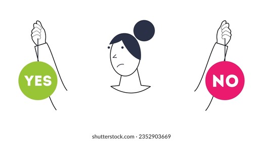 The girl is have a choice web 2.0 or web 3.0. Modern linear illustration.
