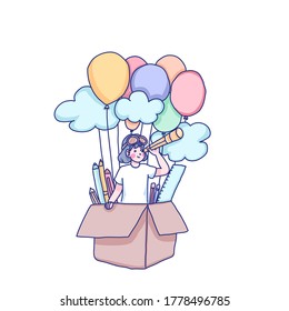 Girl have Learning concept design of vector. Doodle illustration.