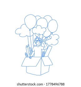 Girl have Learning concept design of vector. Doodle illustration.