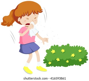 Girl having allergy from pollen illustration