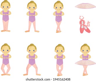 Girl Having a Ballet Lesson. Various hand poses and Ballet Shoes