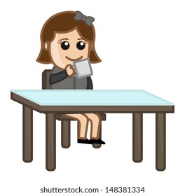 Girl Having Coffee - Cartoon Business Vector Character